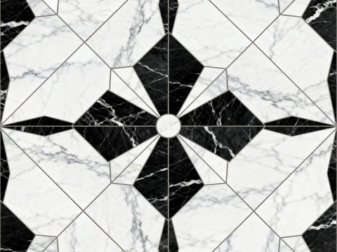  中古风 黑白石材拼花 几何水刀石材拼花地砖 石材马赛克 花砖 