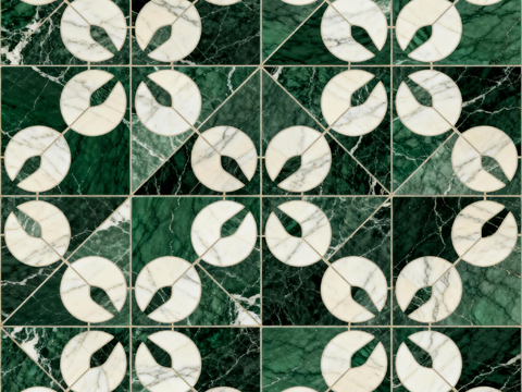 绿白色石材拼花 花卉图案水切刀拼花石材 绿色石材拼花马赛克