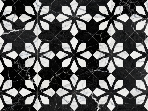  中古风 黑白石材拼花 几何水刀石材拼花地砖 石材马赛克 花砖 
