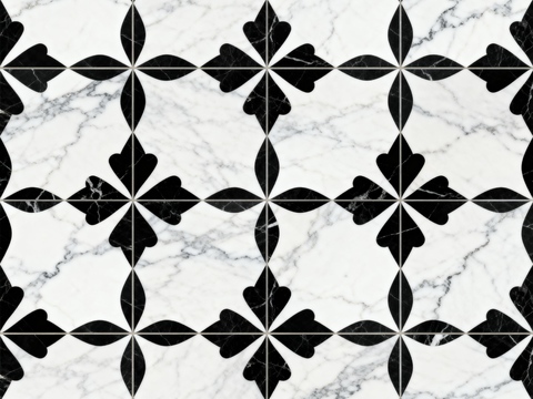  中古风 黑白石材拼花 几何水刀石材拼花地砖 石材马赛克 花砖 