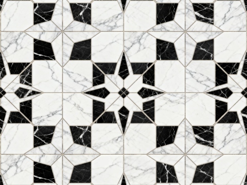  中古风 黑白石材拼花 几何水刀石材拼花地砖 石材马赛克 花砖 