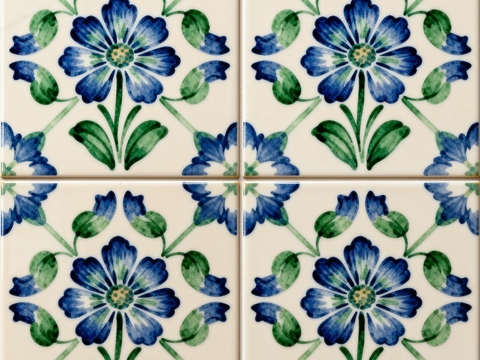 田园风 蓝绿色花砖 绿色手绘艺术花砖 工艺砖 花纹图案花砖