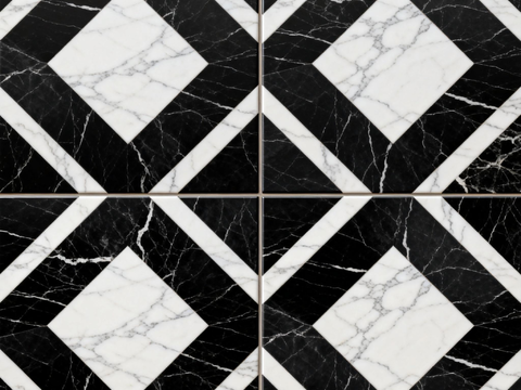  中古风 黑白石材拼花 几何水刀石材拼花地砖 石材马赛克 花砖 