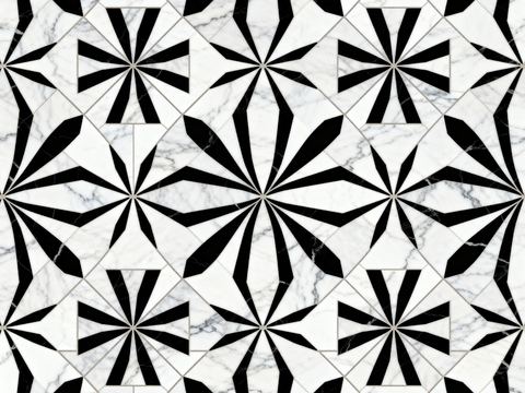  中古风 黑白石材拼花 几何水刀石材拼花地砖 石材马赛克 花砖 