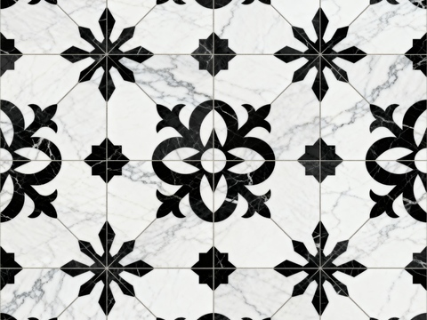  轻奢 黑白石材拼花 几何水刀石材拼花地砖 石材马赛克 花砖 