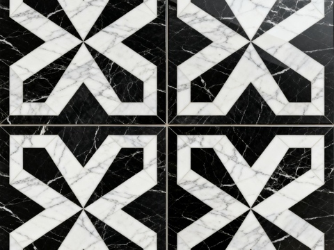  中古风 黑白石材拼花 几何水刀石材拼花地砖 石材马赛克 花砖 