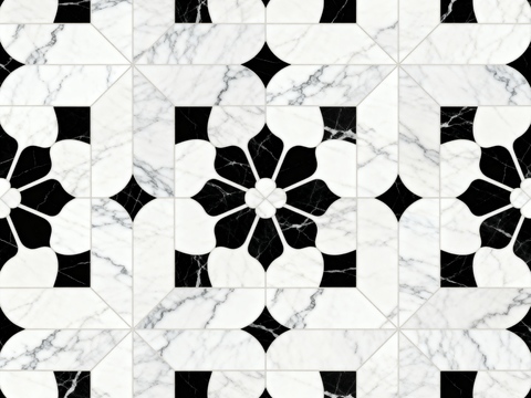  中古风 黑白石材拼花 几何水刀石材拼花地砖 石材马赛克 花砖 