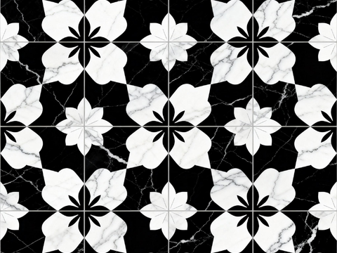 轻奢 黑白石材拼花 几何水刀石材拼花地砖 石材马赛克 花砖