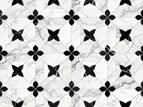 轻奢 黑白石材拼花 几何水刀石材拼花地砖 石材马赛克 花砖