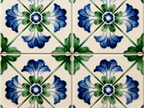 田园风 蓝绿色花砖 绿色手绘艺术花砖 工艺砖 花纹图案花砖