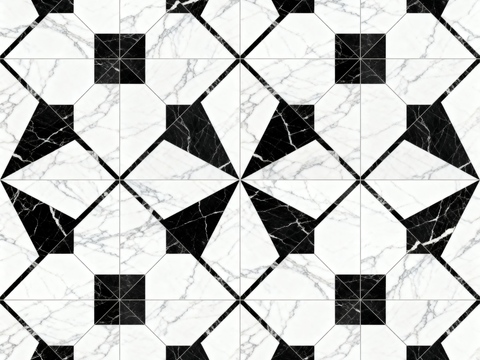  中古风 黑白石材拼花 几何水刀石材拼花地砖 石材马赛克 花砖 