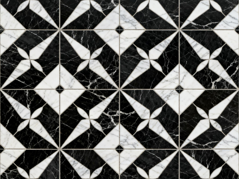 轻奢 黑白石材拼花 几何水刀石材拼花地砖 石材马赛克 花砖