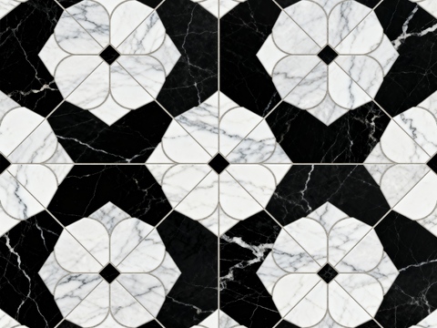  中古风 黑白石材拼花 几何水刀石材拼花地砖 石材马赛克 花砖 