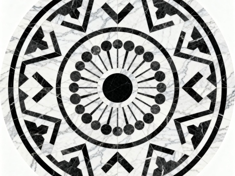  轻奢黑白拼花大理石 黑白石材圆形拼花 玄关圆形拼花 