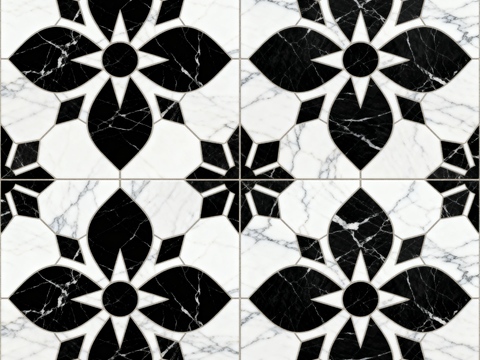  中古风 黑白石材拼花 几何水刀石材拼花地砖 石材马赛克 花砖 
