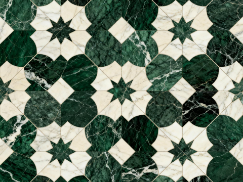 轻奢绿白色石材拼花 花卉水切刀拼花石材 绿色石材拼花马赛克