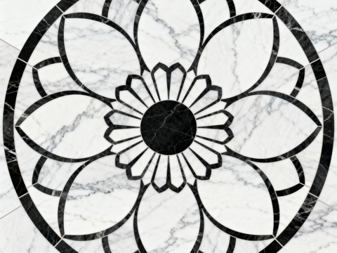 轻奢黑白拼花大理石 黑白石材圆形拼花 玄关圆形拼花