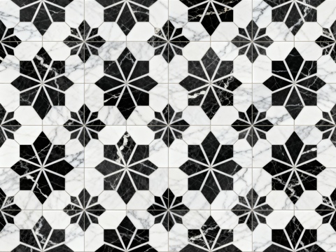  中古风 黑白石材拼花 几何水刀石材拼花地砖 石材马赛克 花砖 
