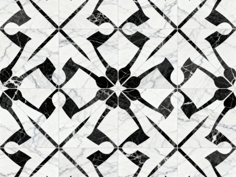 轻奢 黑白石材拼花 几何水刀石材拼花地砖 石材马赛克 花砖