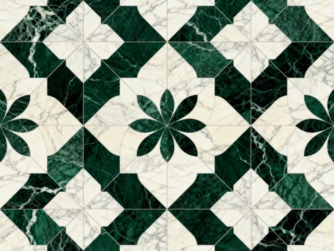 轻奢绿白色石材拼花 花卉水切刀拼花石材 绿色石材拼花马赛克