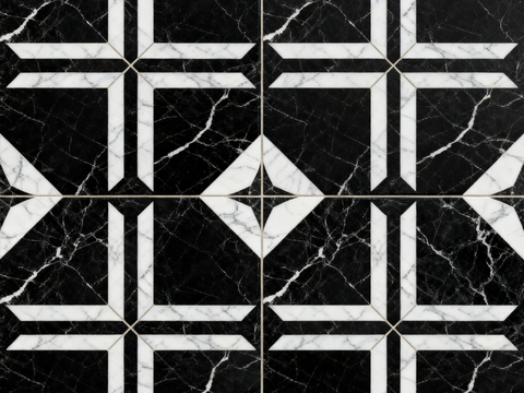 中古风 黑白石材拼花 几何水刀石材拼花地砖 石材马赛克 花砖 