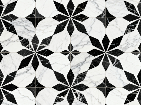  中古风 黑白石材拼花 几何水刀石材拼花地砖 石材马赛克 花砖 