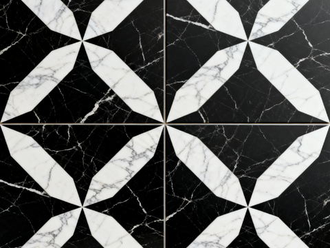  中古风 黑白石材拼花 几何水刀石材拼花地砖 石材马赛克 花砖 