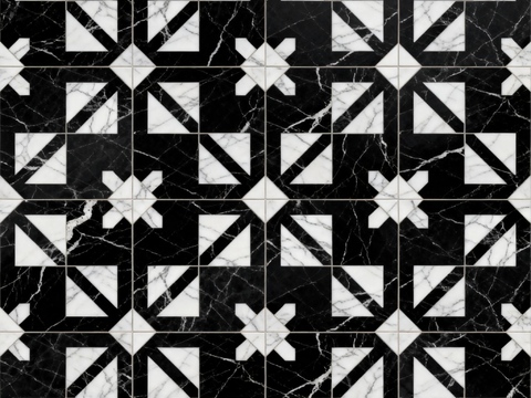  现代 黑白石材拼花 几何水刀石材拼花地砖 石材马赛克 花砖 