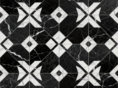  中古风 黑白石材拼花 几何水刀石材拼花地砖 石材马赛克 花砖 