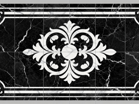  中古风 黑白石材拼花 几何水刀石材拼花地砖 石材马赛克 花砖 