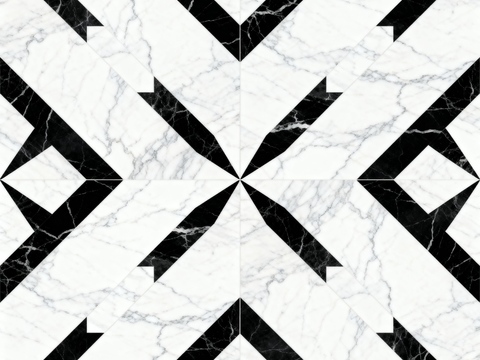  中古风 黑白石材拼花 几何水刀石材拼花地砖 石材马赛克 花砖 