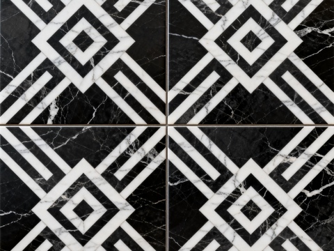 轻奢 黑白石材拼花 几何水刀石材拼花地砖 石材马赛克 花砖