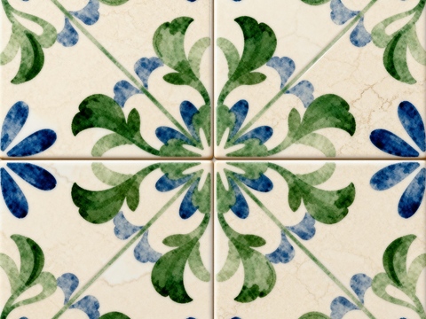 田园风 蓝绿色花砖 绿色手绘艺术花砖 工艺砖 花纹图案花砖