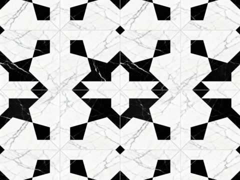  中古风 黑白石材拼花 几何水刀石材拼花地砖 石材马赛克 花砖 