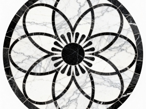 轻奢黑白拼花大理石 黑白石材圆形拼花 玄关圆形拼花