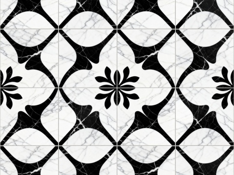 轻奢 黑白石材拼花 几何水刀石材拼花地砖 石材马赛克 花砖