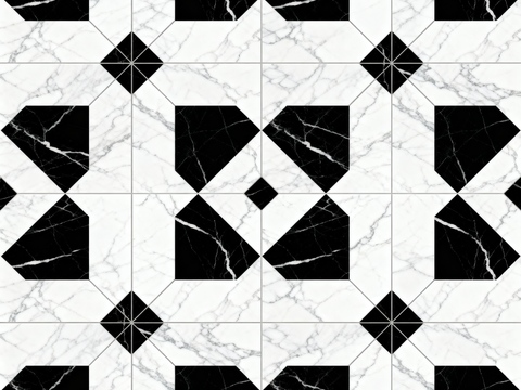  中古风 黑白石材拼花 几何水刀石材拼花地砖 石材马赛克 花砖 
