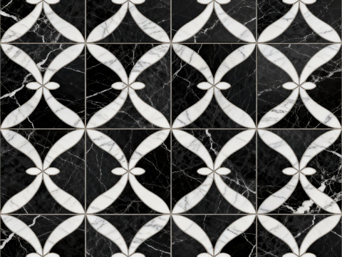  轻奢 黑白石材拼花 几何水刀石材拼花地砖 石材马赛克 花砖 