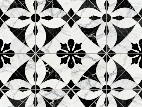  现代 黑白石材拼花 几何水刀石材拼花地砖 石材马赛克 花砖 