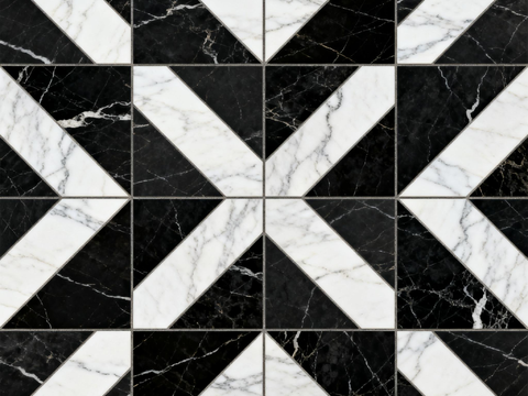  中古风 黑白石材拼花 几何水刀石材拼花地砖 石材马赛克 花砖 