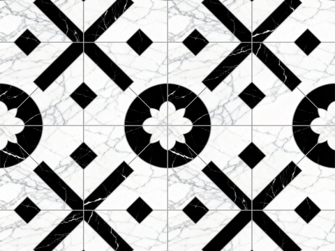  中古风 黑白石材拼花 几何水刀石材拼花地砖 石材马赛克 花砖 