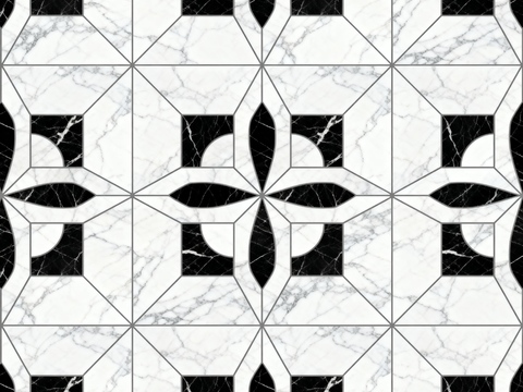  现代 黑白石材拼花 几何水刀石材拼花地砖 石材马赛克 花砖 