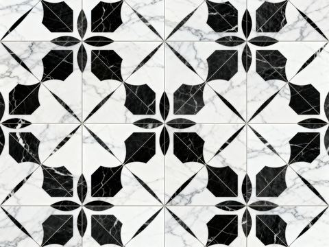  中古风 黑白石材拼花 几何水刀石材拼花地砖 石材马赛克 花砖 
