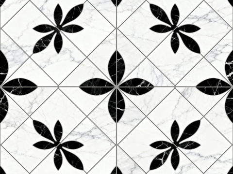  中古风 黑白石材拼花 几何水刀石材拼花地砖 石材马赛克 花砖 