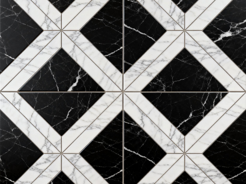  中古风 黑白石材拼花 几何水刀石材拼花地砖 石材马赛克 花砖 