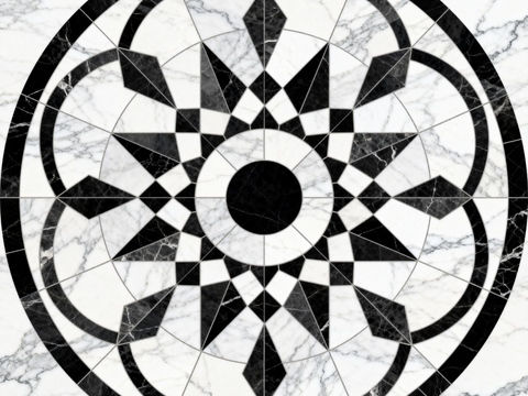 轻奢黑白拼花大理石 黑白石材圆形拼花 玄关圆形拼花