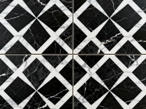  中古风 黑白石材拼花 几何水刀石材拼花地砖 石材马赛克 花砖 