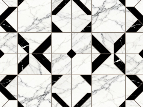 现代简 黑白石材拼花 几何水刀石材拼花地砖 石材马赛克 花砖