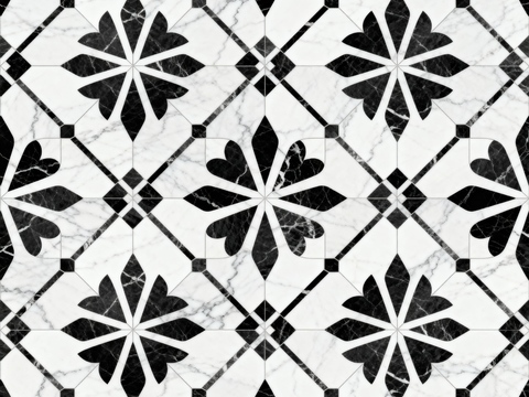轻奢 黑白石材拼花 几何水刀石材拼花地砖 石材马赛克 花砖