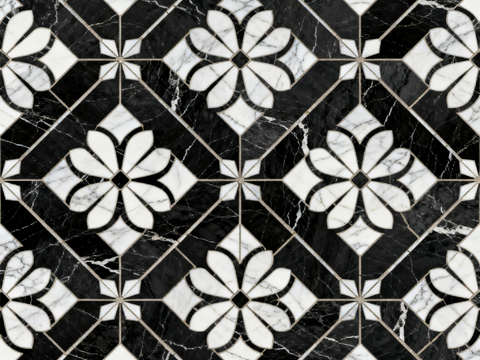  轻奢 黑白石材拼花 几何水刀石材拼花地砖 石材马赛克 花砖 
